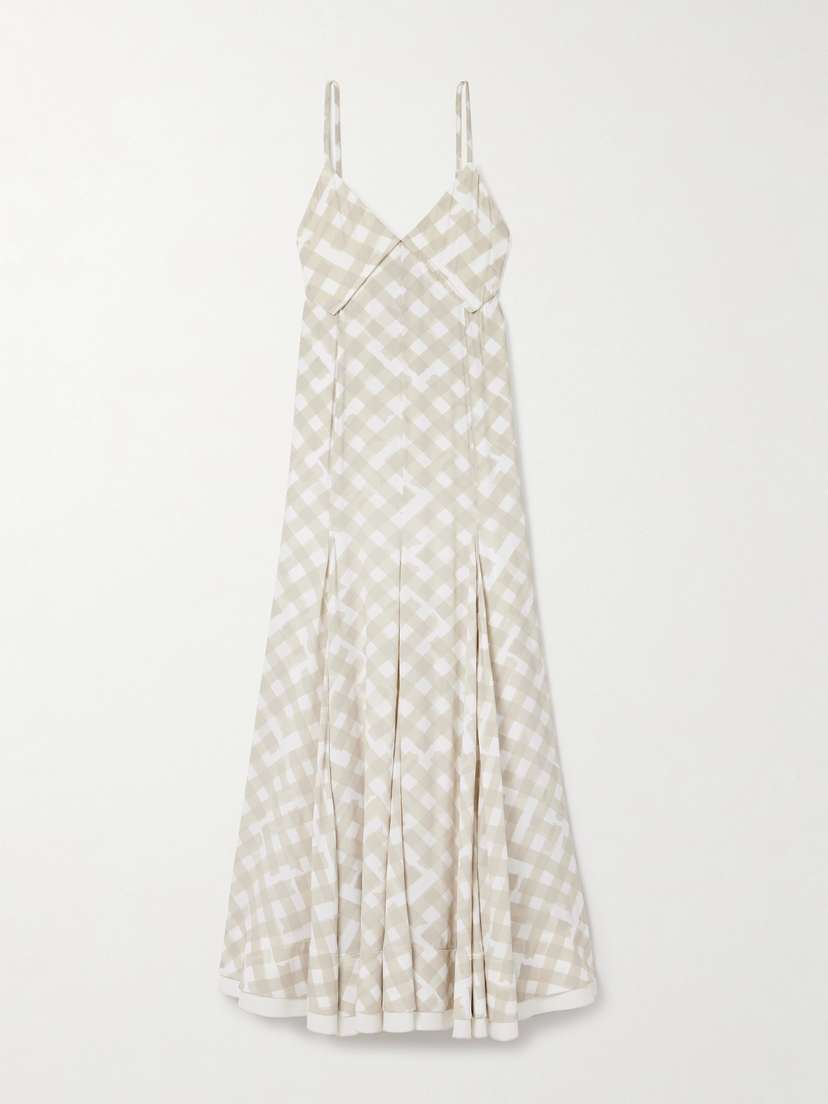 Proenza Schouler June Pleated Checked Crepe De Chine Maxi Dress