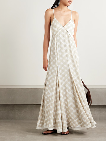 Proenza Schouler June pleated checked crepe de chine maxi dress