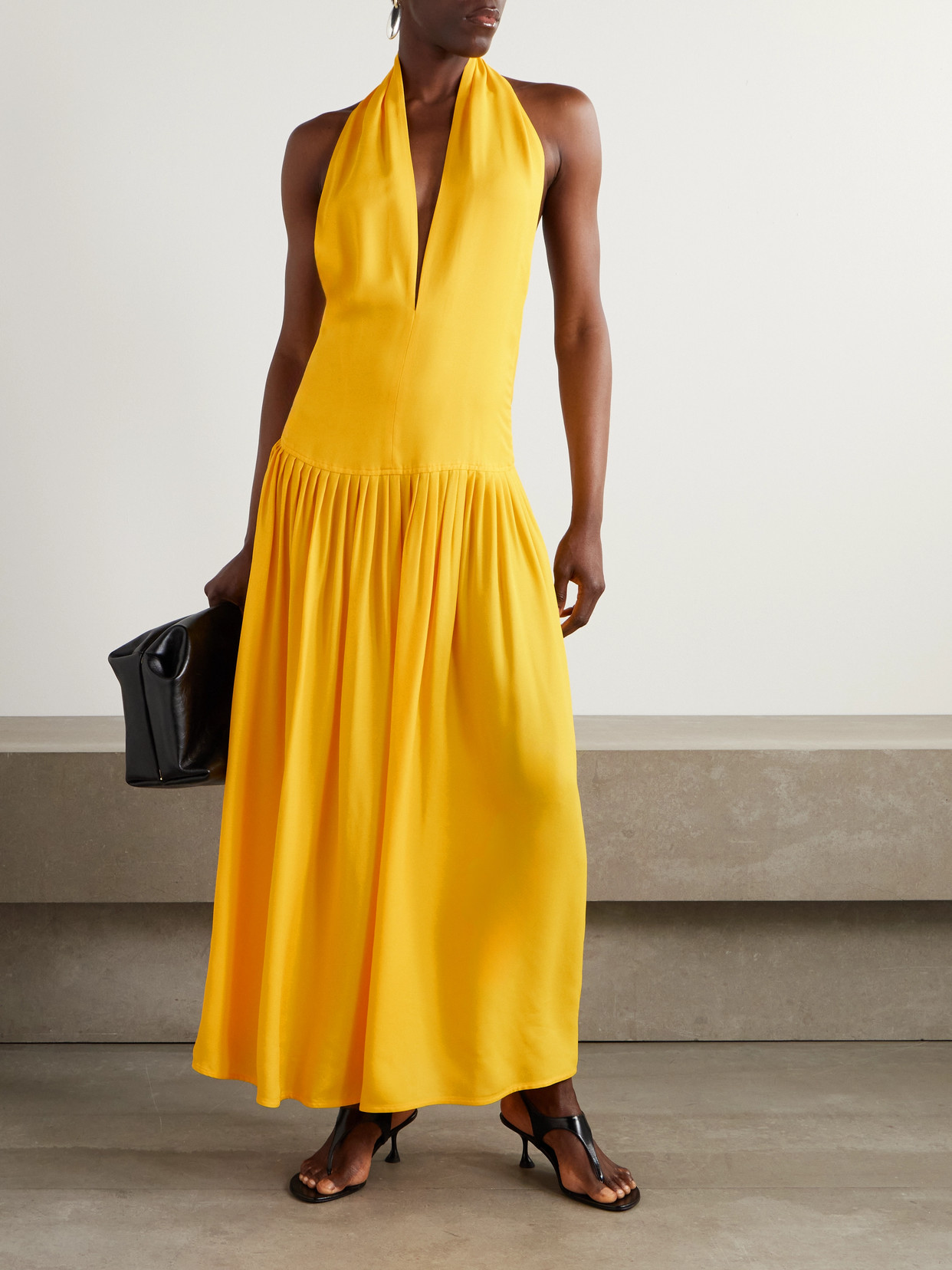 PROENZA SCHOULER TALA PLEATED GEORGETTE HALTERNECK MAXI DRESS 
