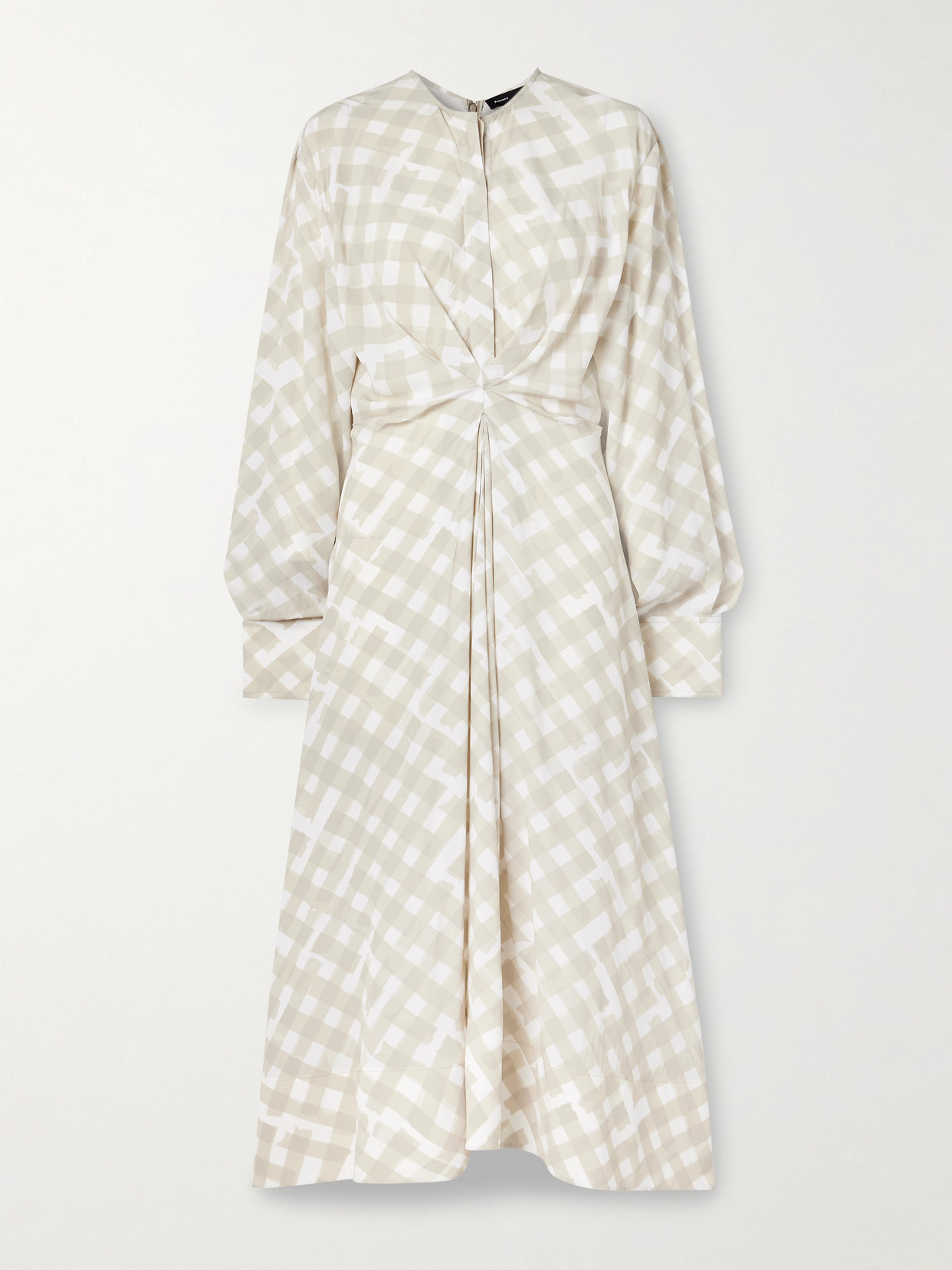 Proenza Schouler Keria Gathered Checked Crepe De Chine Midi Dress In White