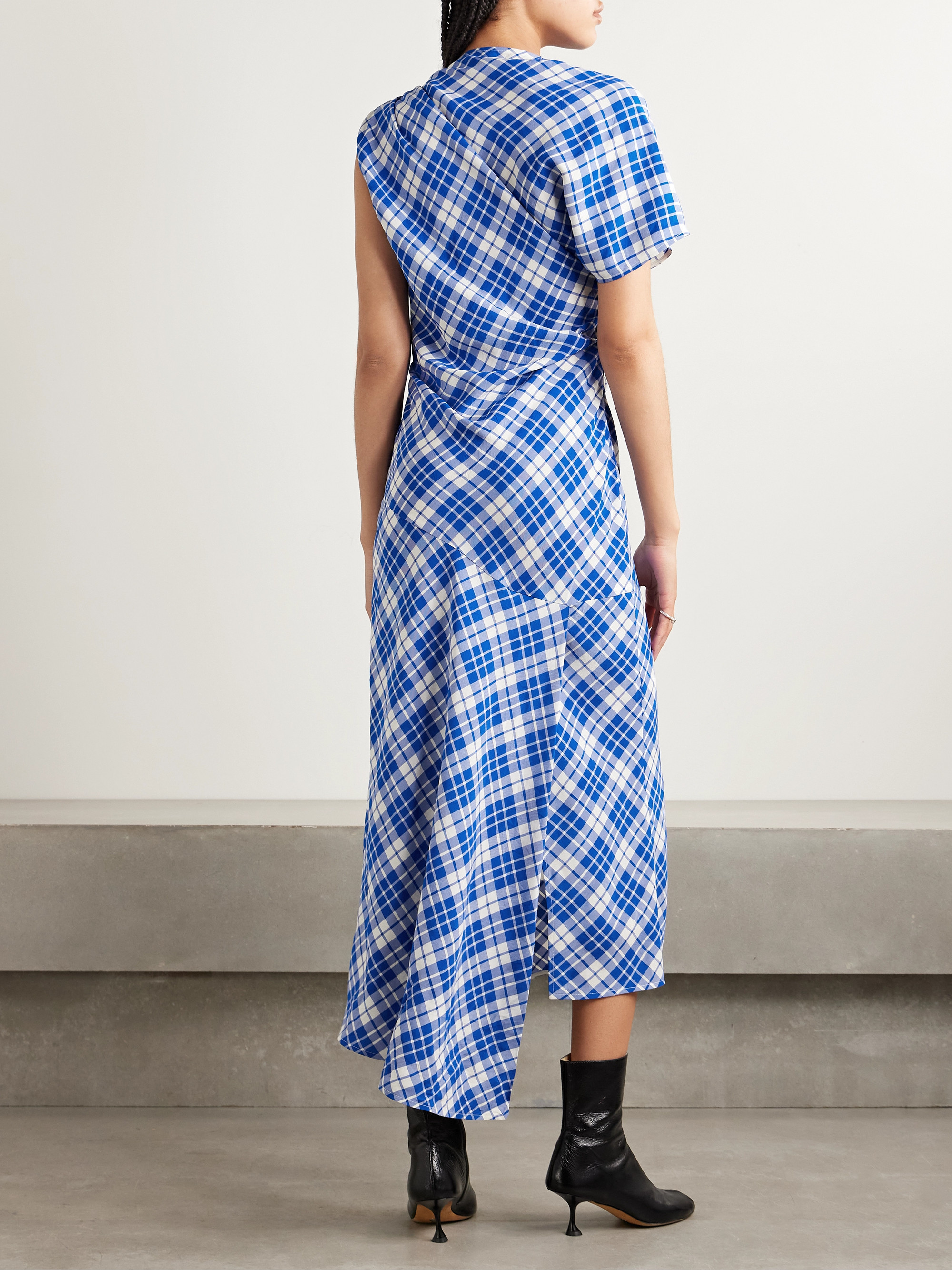 Proenza Schouler Hallie ruched checked twill midi dress