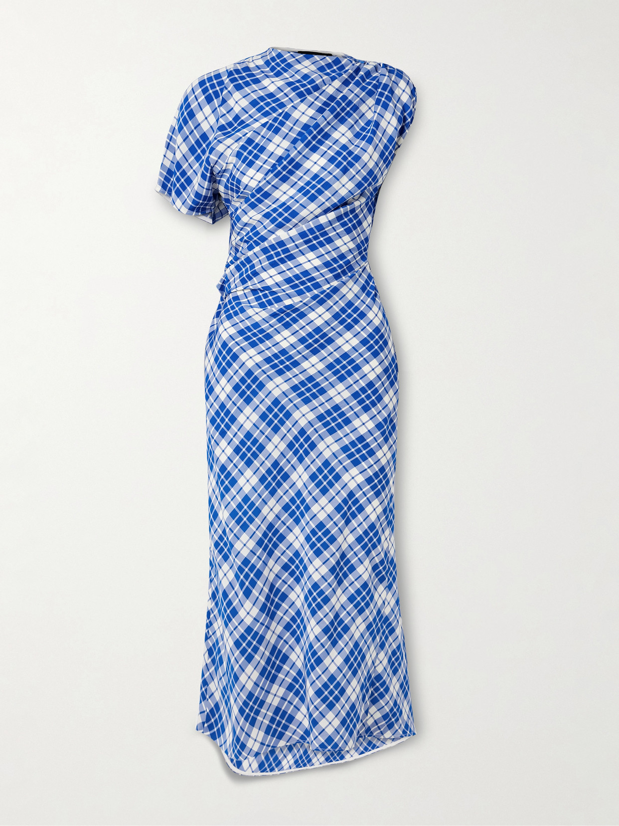 Proenza Schouler Hallie Ruched Checked Twill Midi Dress In Blue