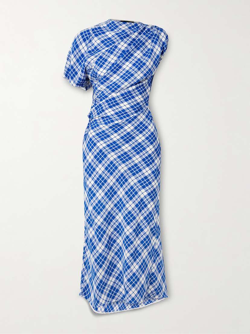 Proenza Schouler Hallie Ruched Checked Twill Midi Dress