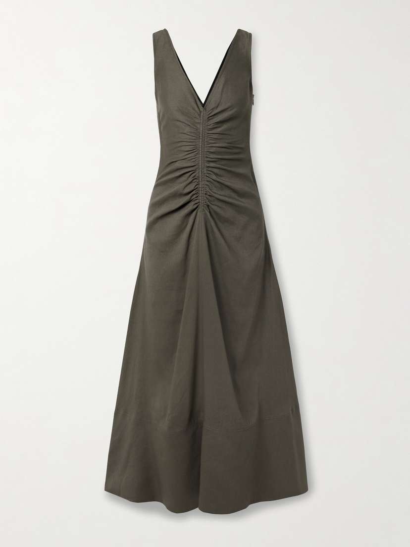 Proenza Schouler Remi Ruched Organic Linen-blend Twill Maxi Dress