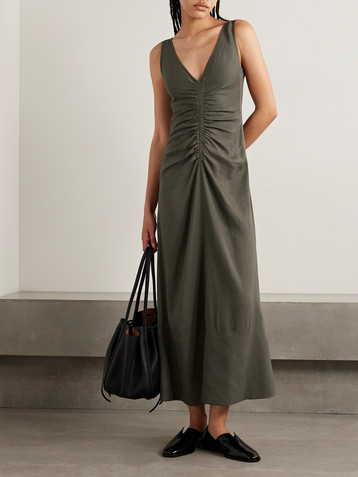 Proenza Schouler Remi ruched organic linen-blend twill maxi dress