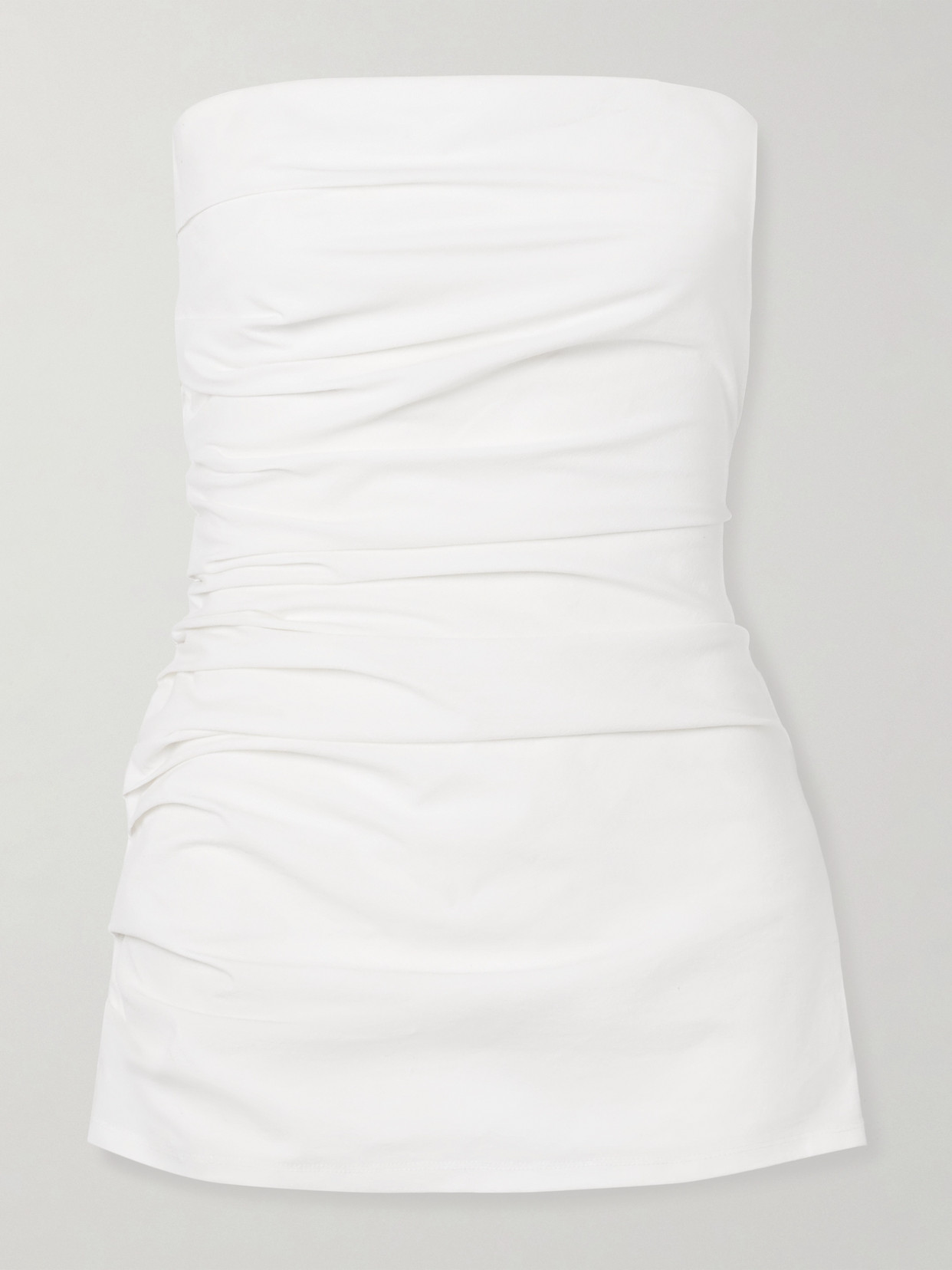 Proenza Schouler Lena Strapless Gathered Cotton-blend Poplin Top In White