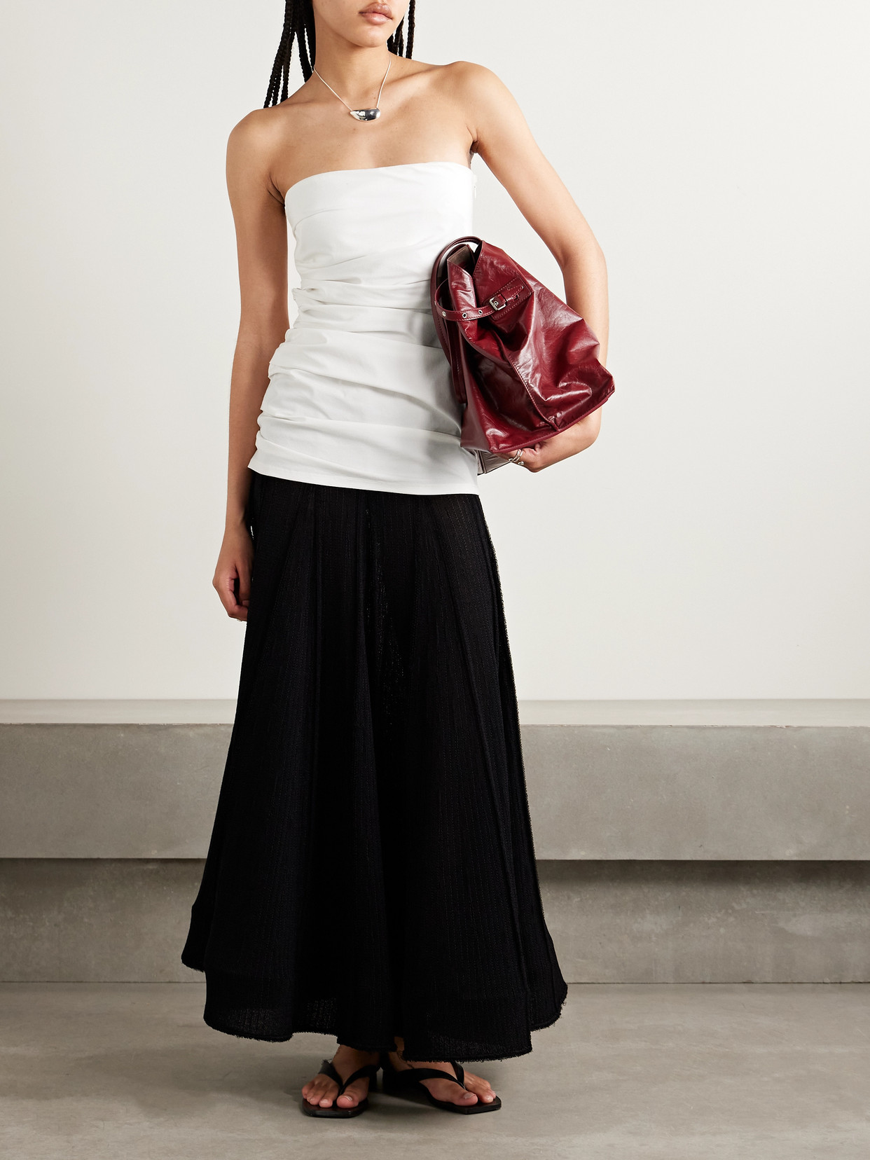 Lena Strapless Gathered Cotton-Blend Poplin Top