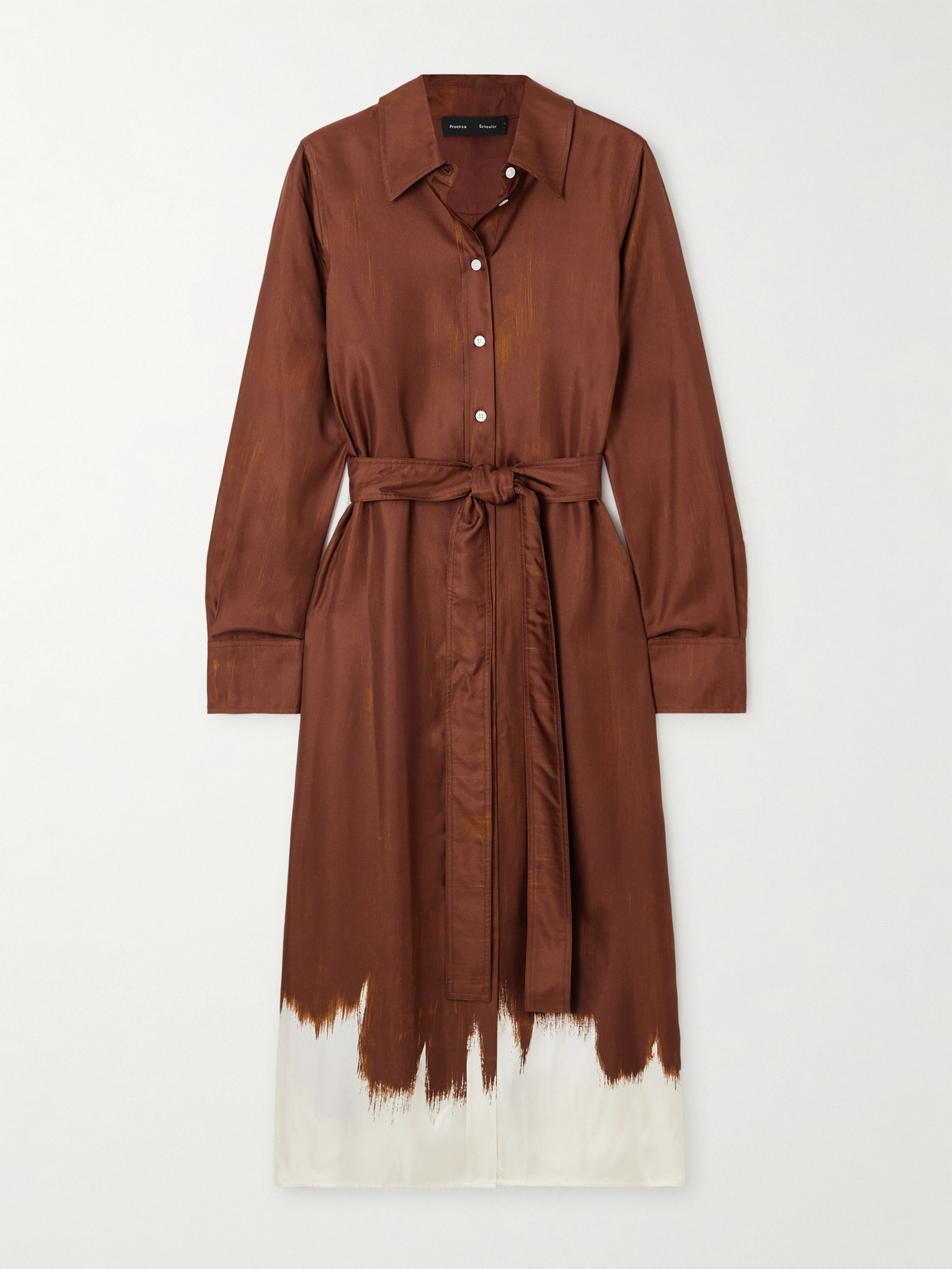 Proenza Schouler Amaya Double-printed Tie Waist Silk Twill Dress In Brown