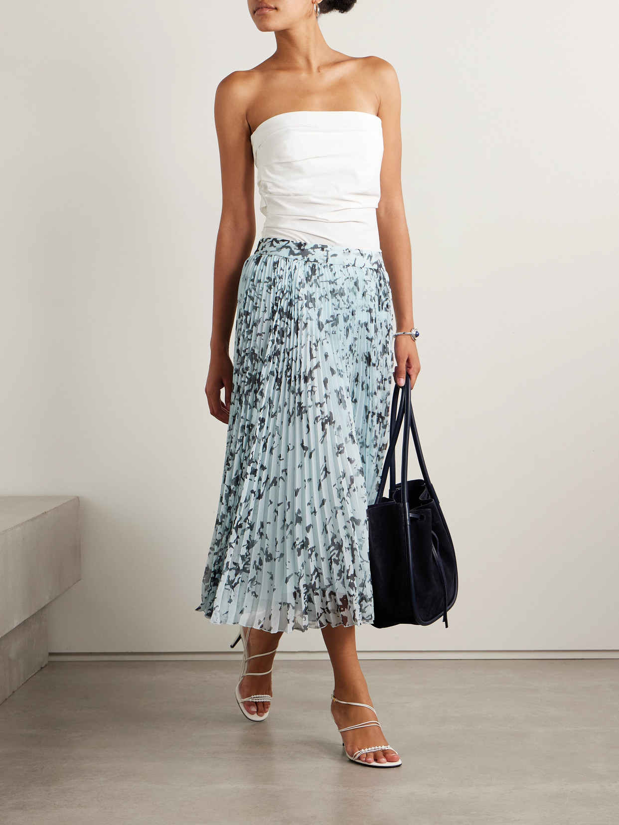 Proenza Schouler Cecily Pleated Printed Crepon Midi Skirt
