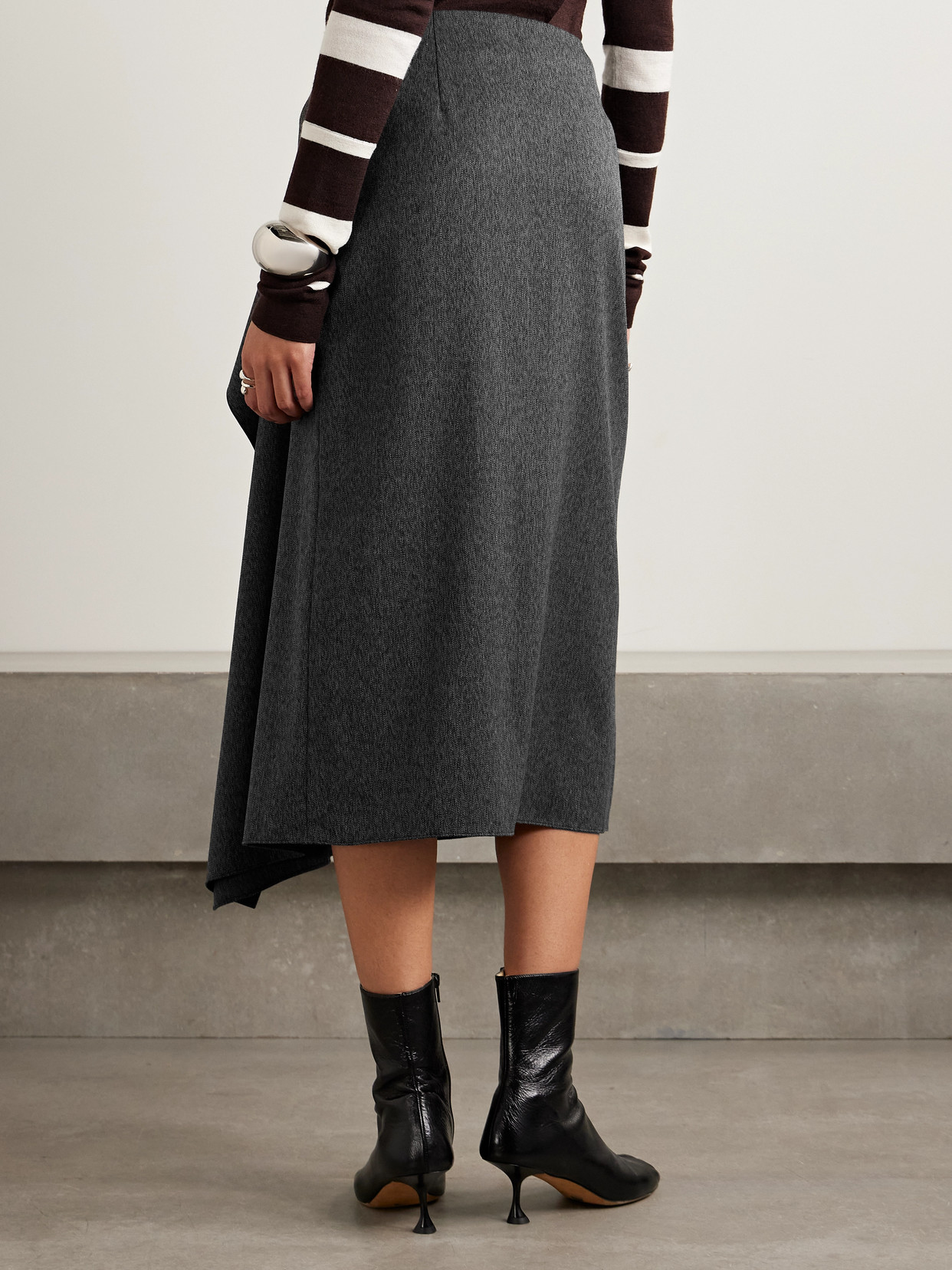 Proenza Schouler Amery Draped Twill Midi Skirt In Gray