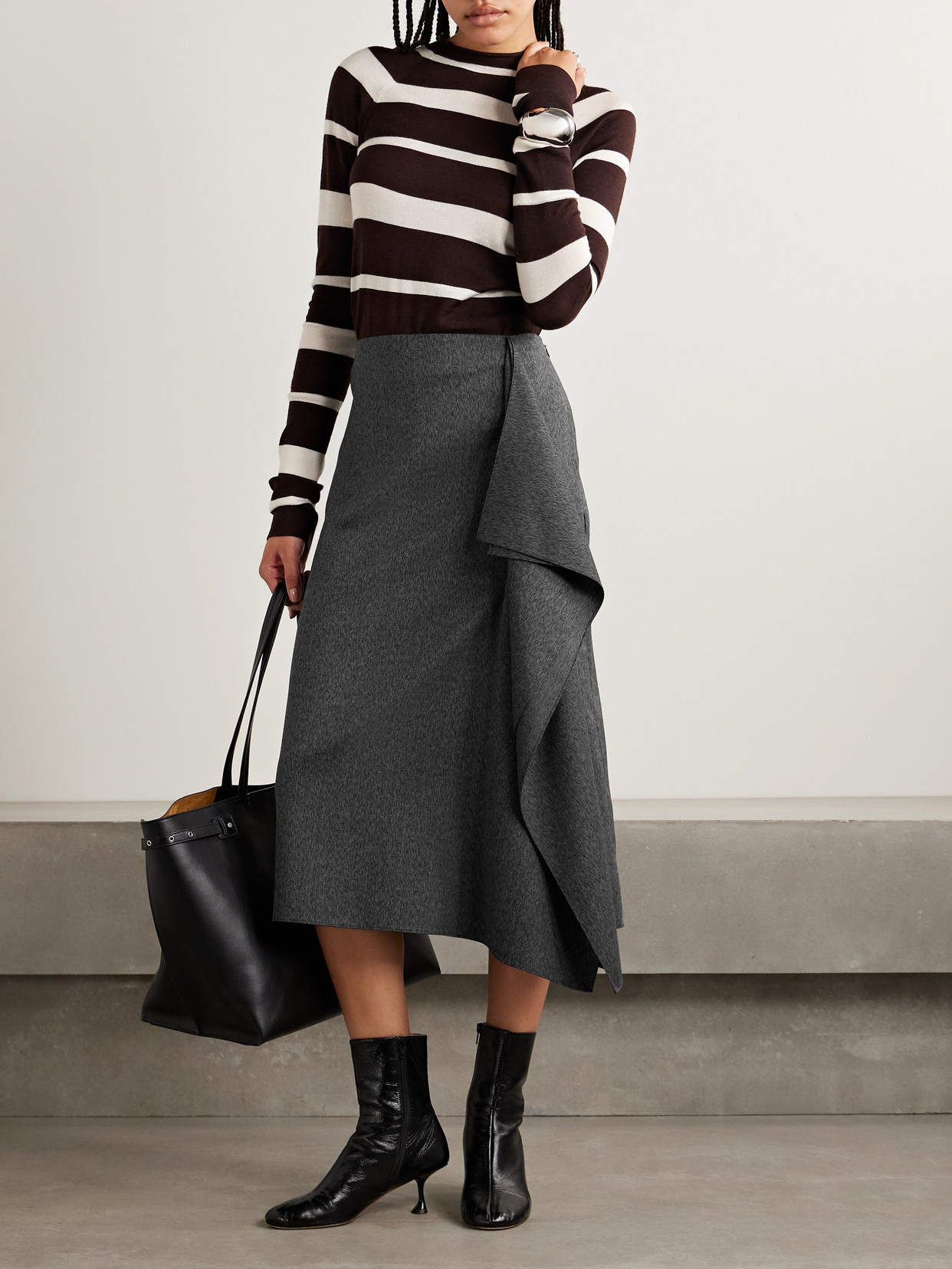 Proenza Schouler Amery Draped Twill Midi Skirt In Gray