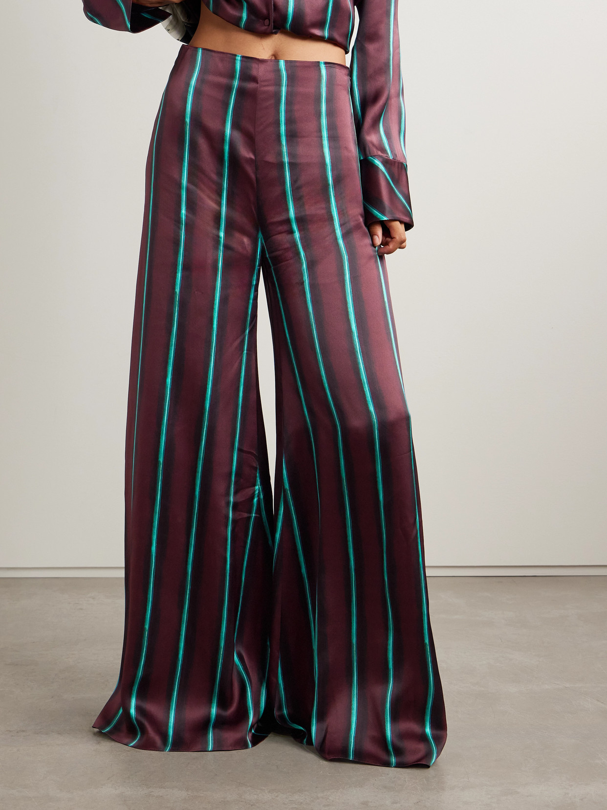 Roksanda Arneau Striped Silk-satin Wide-leg Pants In Burgundy