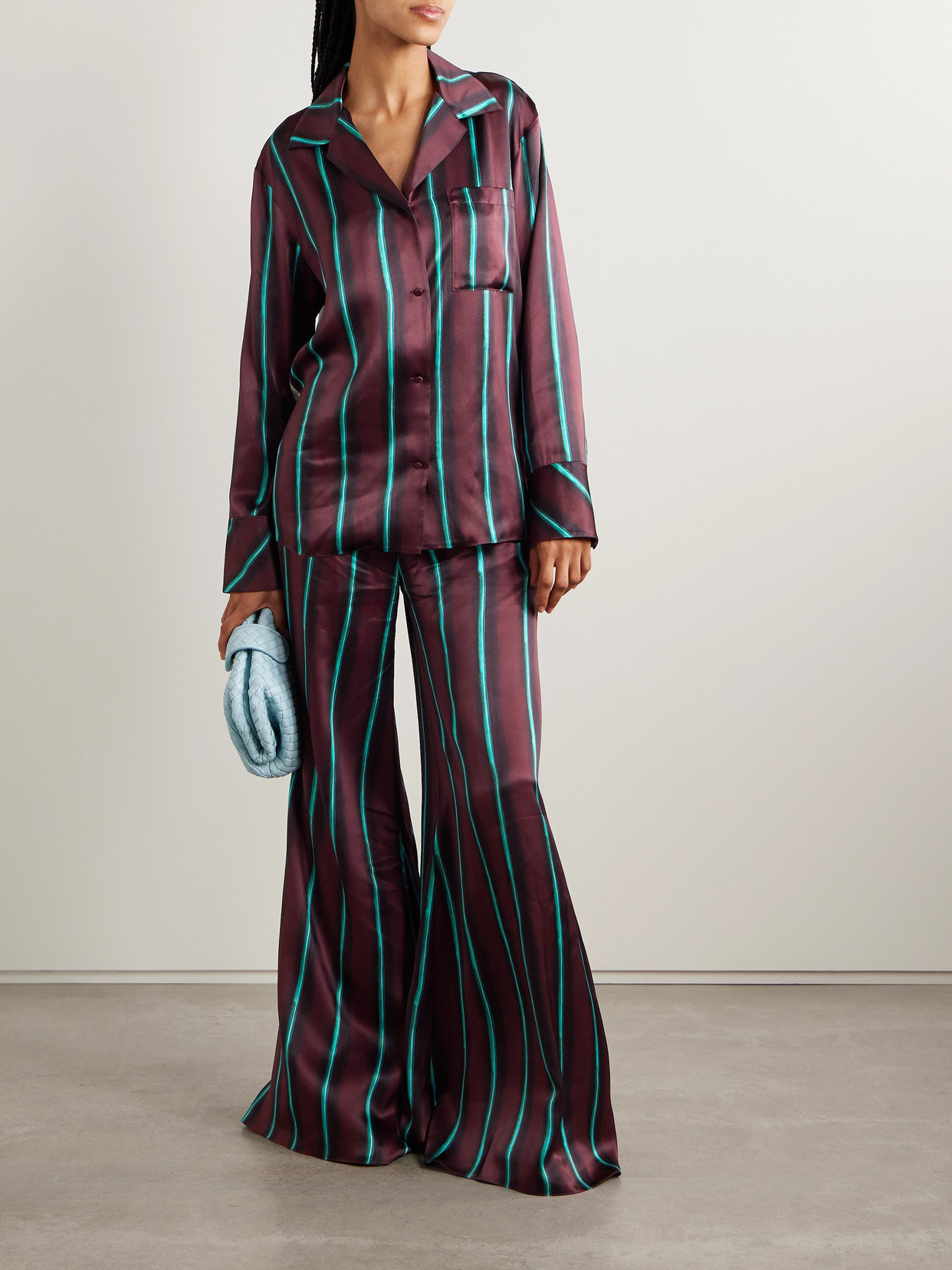 Roksanda Arneau Striped Silk-satin Wide-leg Pants In Burgundy