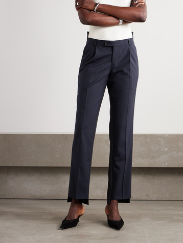 BETTTER Asymmetric pleated two-tone wool-blend straight-leg pants