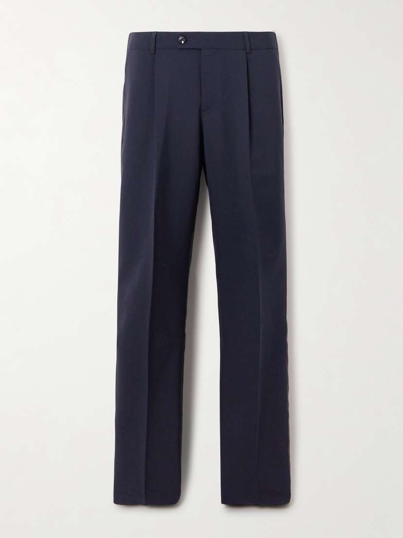 BETTTER Asymmetric Pleated Two-tone Wool-blend Straight-leg Pants