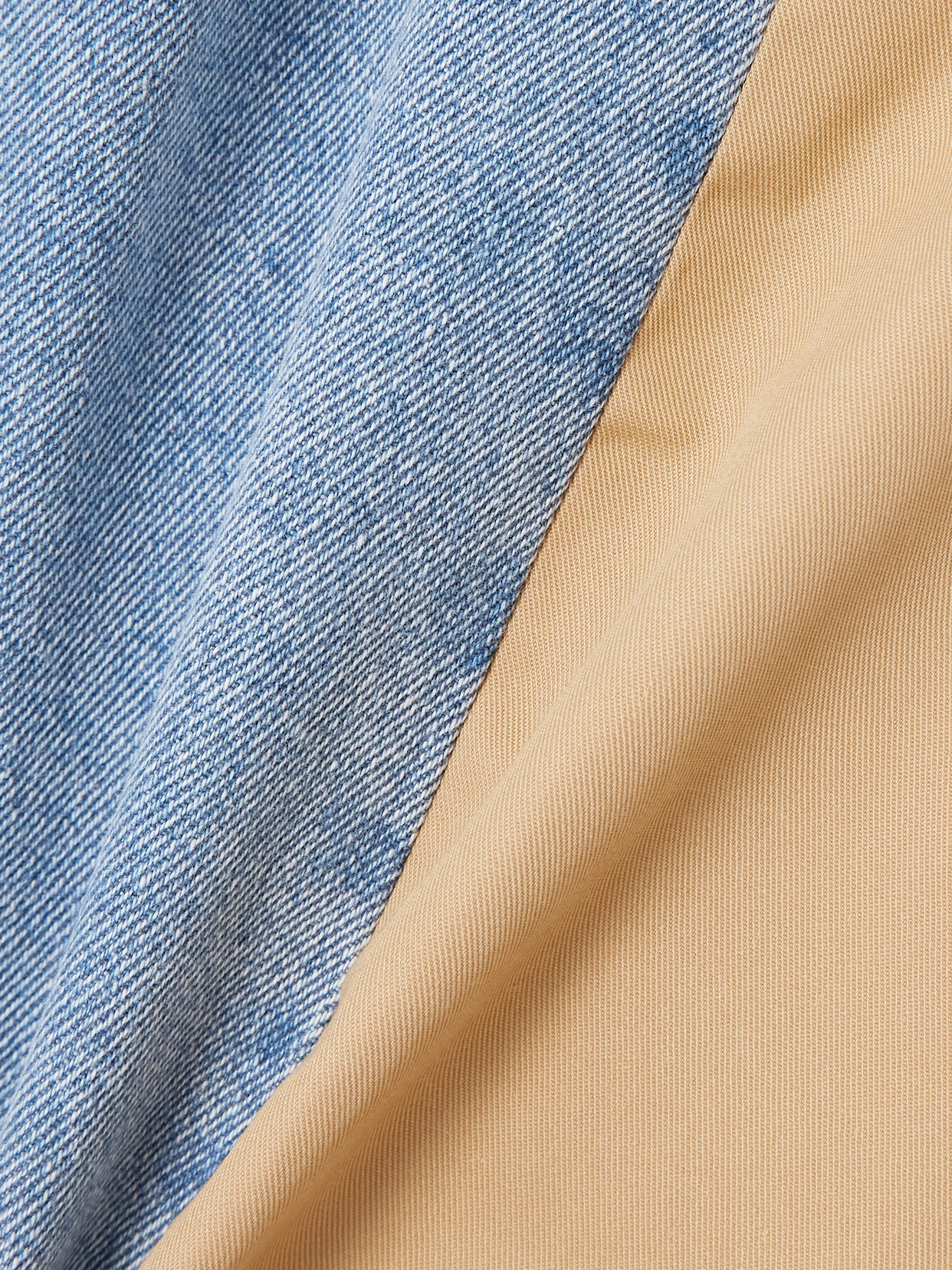 Bettter Denibermuda Pleated Cotton-gabardine And Denim Shorts In Gold