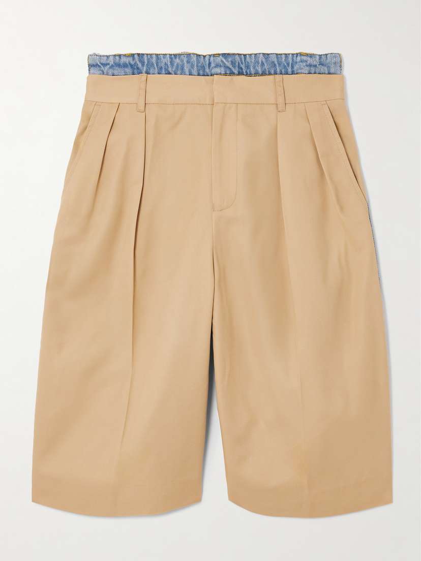 BETTTER Denibermuda Pleated Cotton-gabardine And Denim Shorts