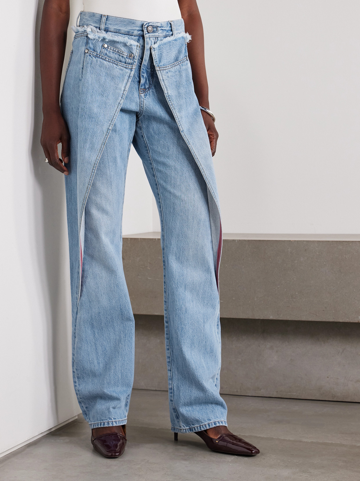 Bettter Wrap-effect Frayed Mid-rise Straight-leg Jeans In Blue