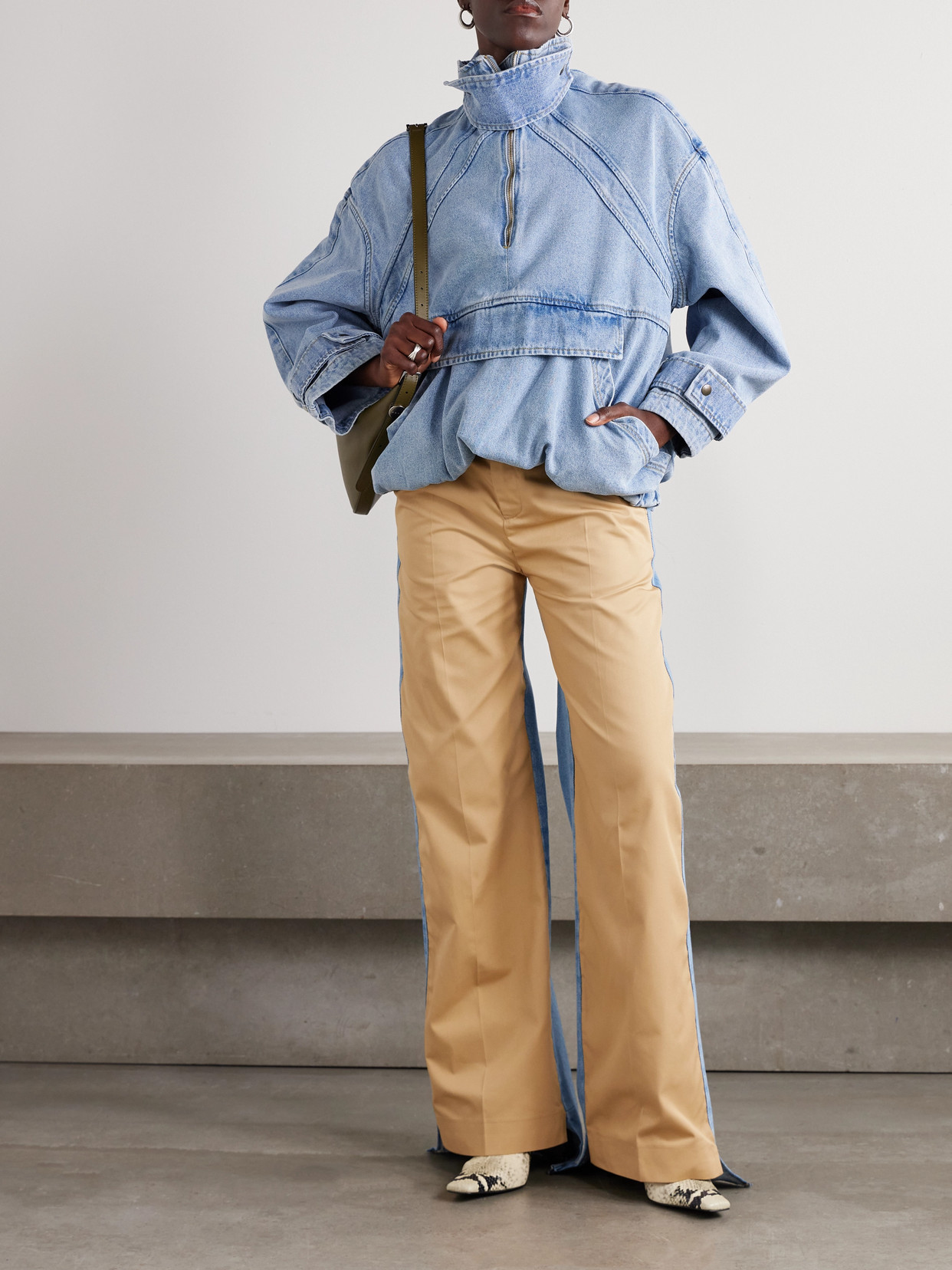Bettter Denitrouser Pleated Cotton-twill And Denim Straight-leg Pants In Gold
