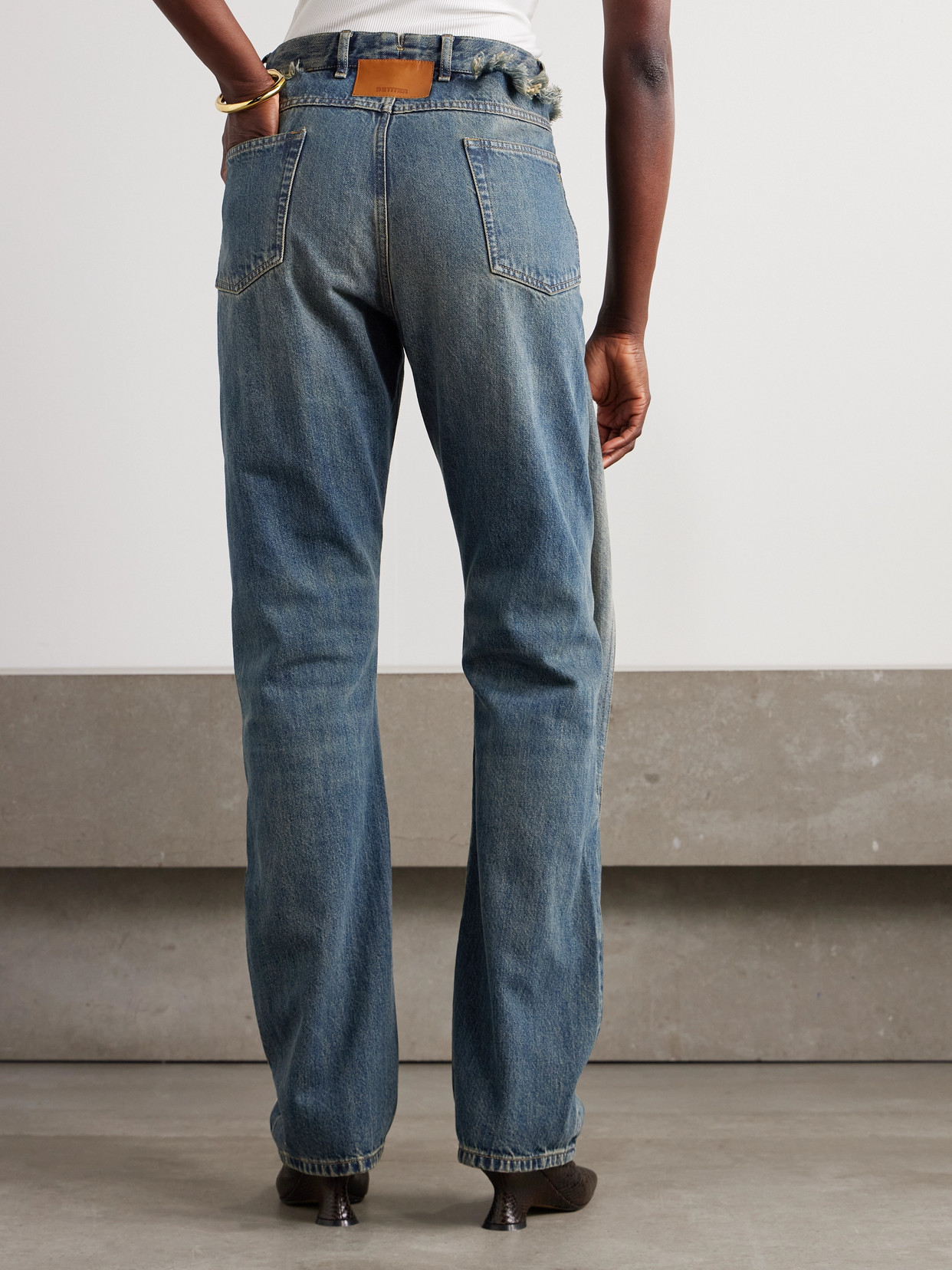Wrap-Effect Frayed Mid-Rise Straight-Leg Jeans