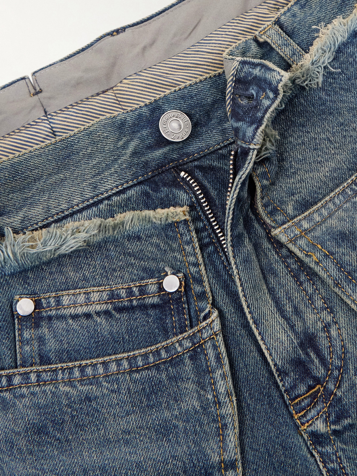 Wrap-Effect Frayed Mid-Rise Straight-Leg Jeans