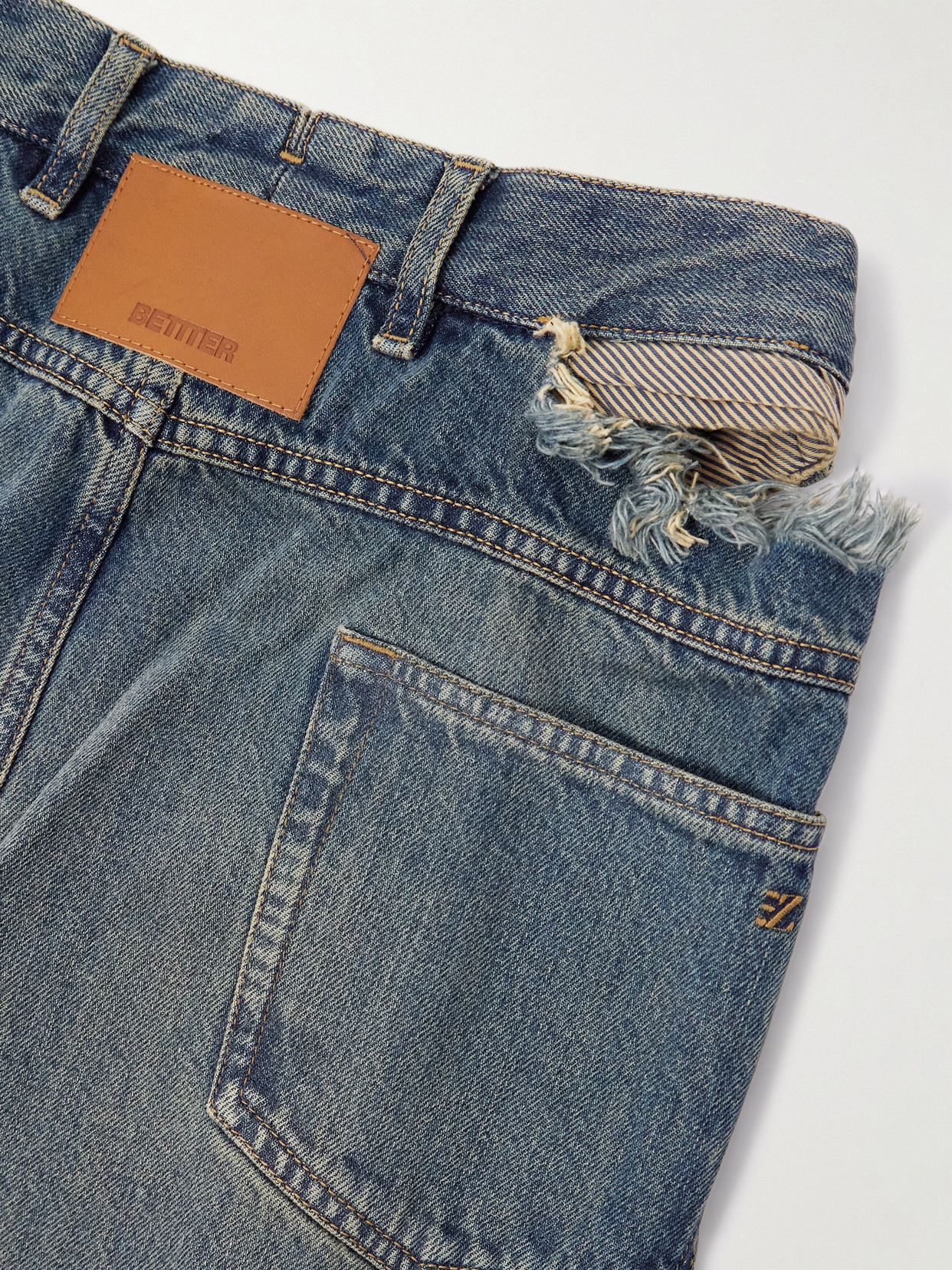 Wrap-Effect Frayed Mid-Rise Straight-Leg Jeans
