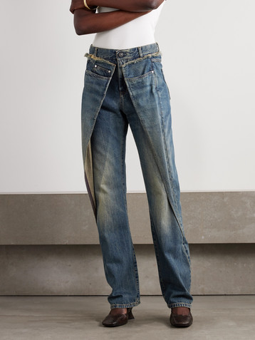 BETTTER Wrap-effect frayed mid-rise straight-leg jeans