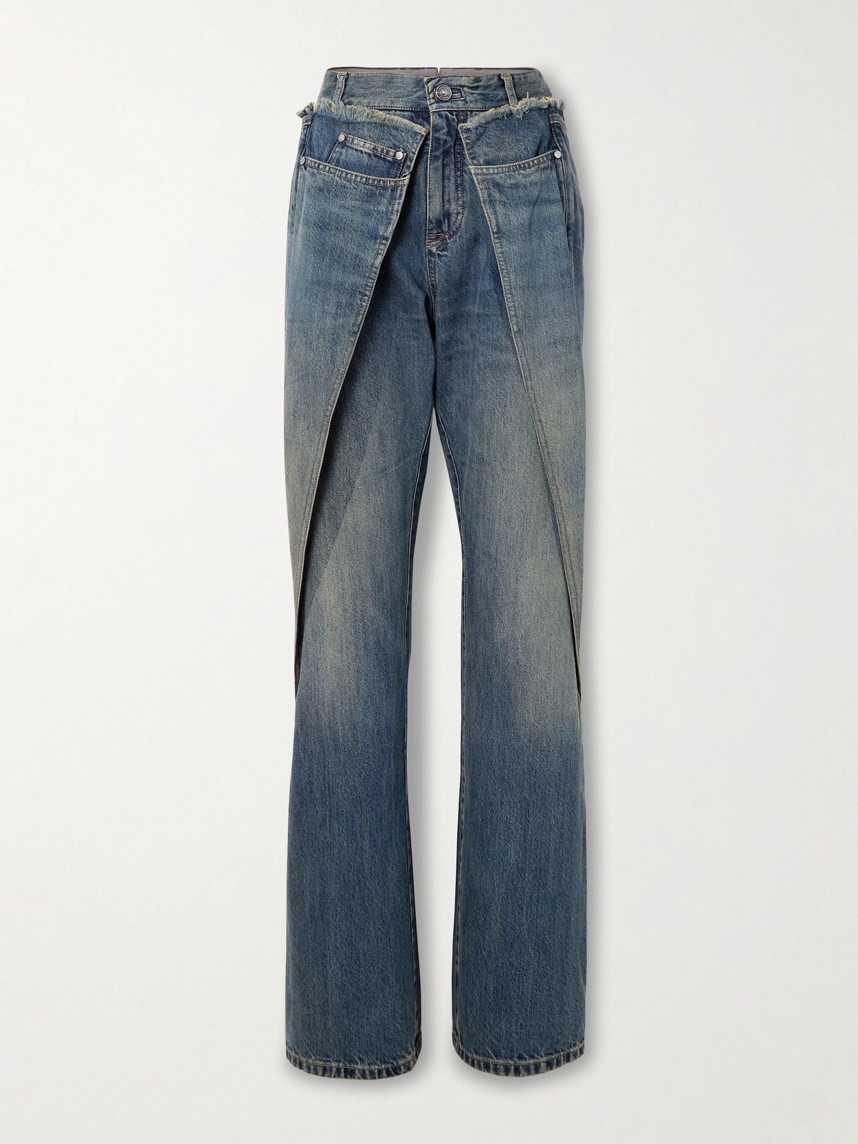 Bettter Wrap-effect Frayed Mid-rise Straight-leg Jeans In Blue