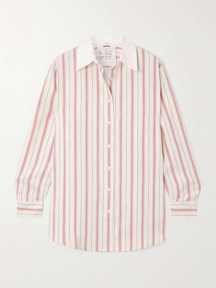 BETTTER Linden Poplin-trimmed Striped Silk And Linen-blend Shirt