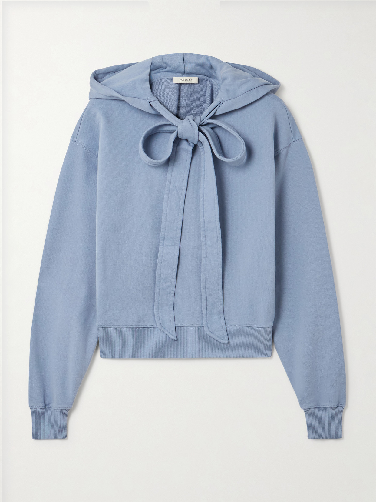Jw Anderson Tie-detailed Cotton-jersey Hoodie In Blue
