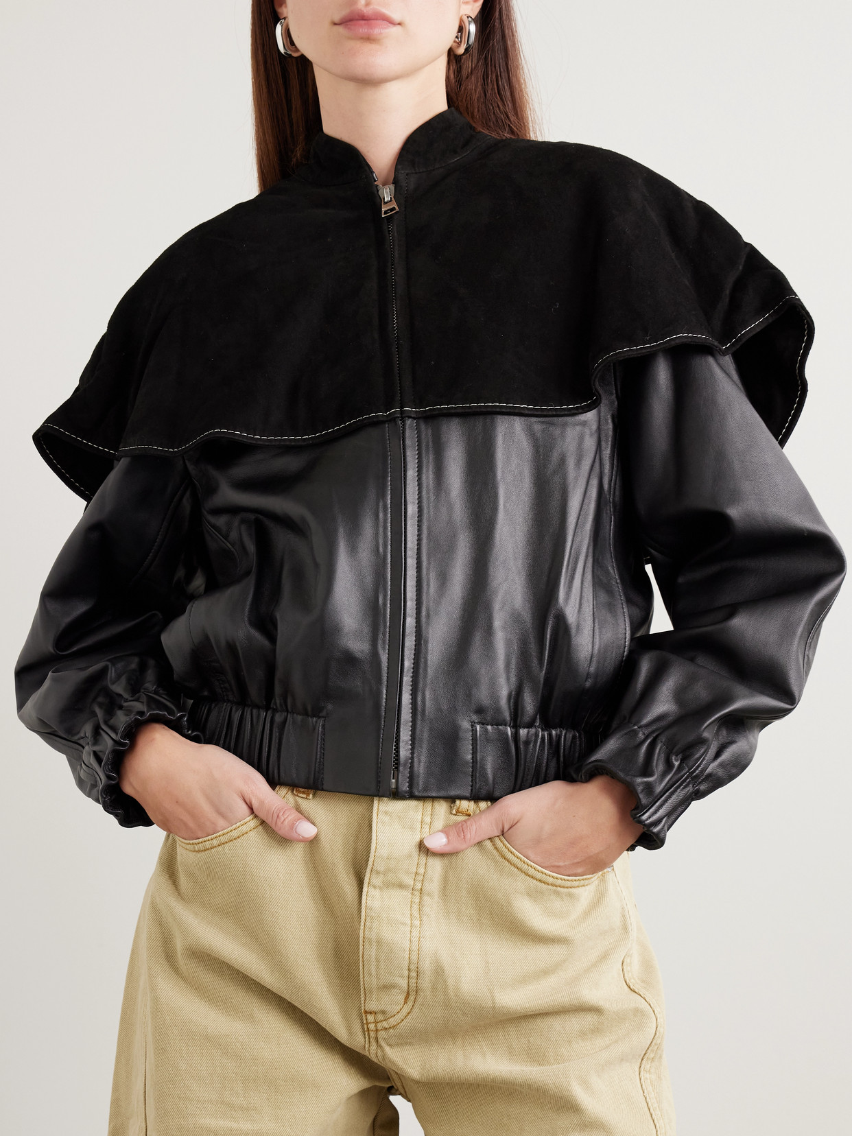 Jw Anderson Oversized-collar Leather Bomber Jacket In Black