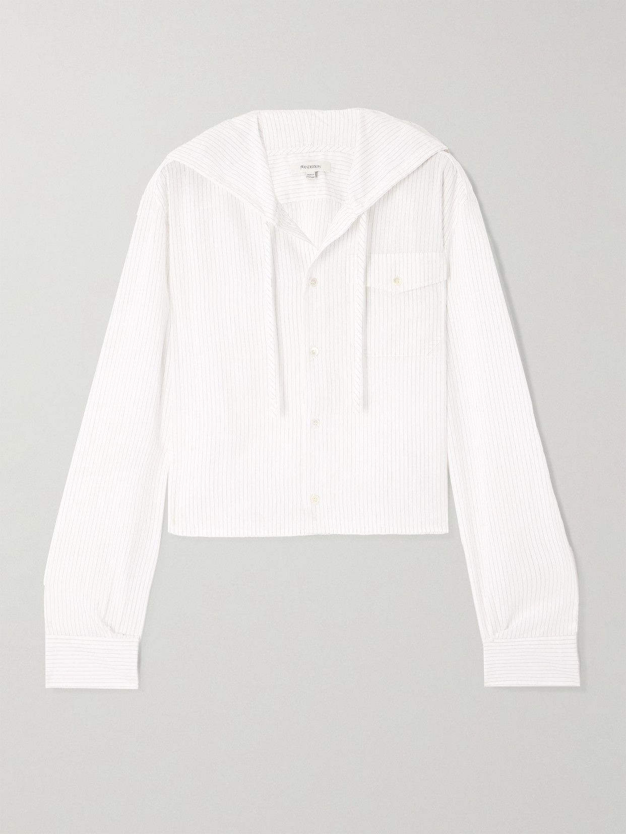 Jw Anderson Cropped Hooded Pinstriped Poplin Shirt