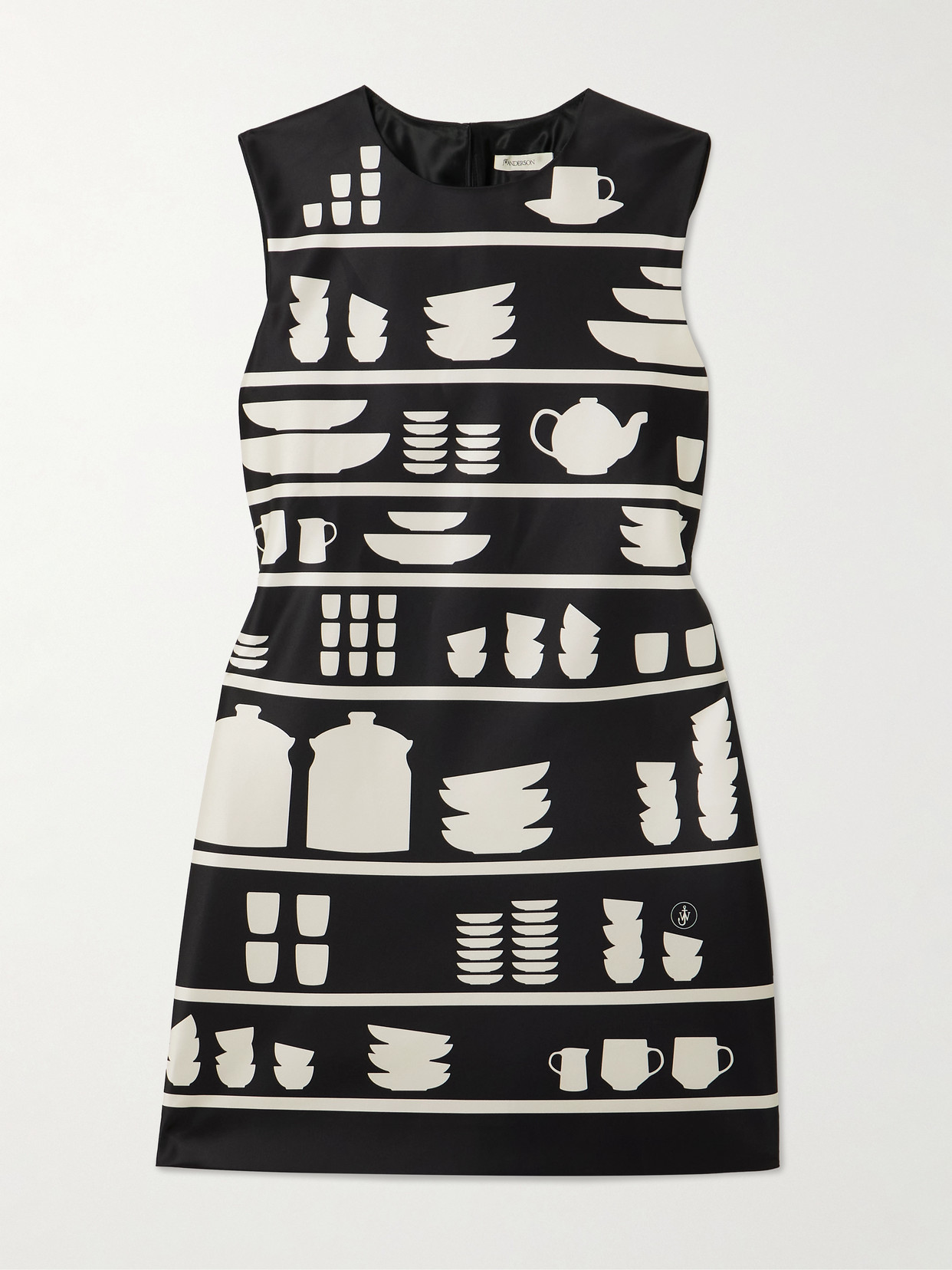Jw Anderson Printed Satin Mini Dress In Black