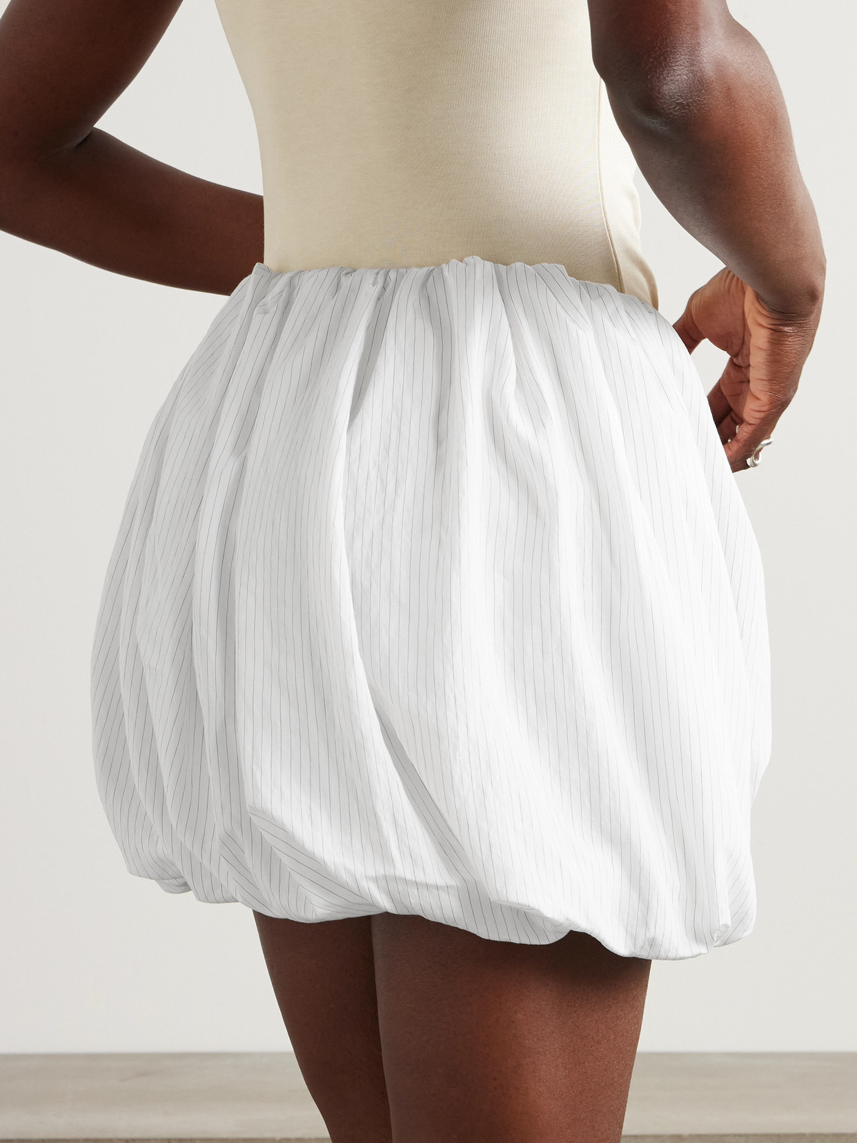 Jw Anderson Pleated Pinstriped Poplin Mini Skirt In Metallic