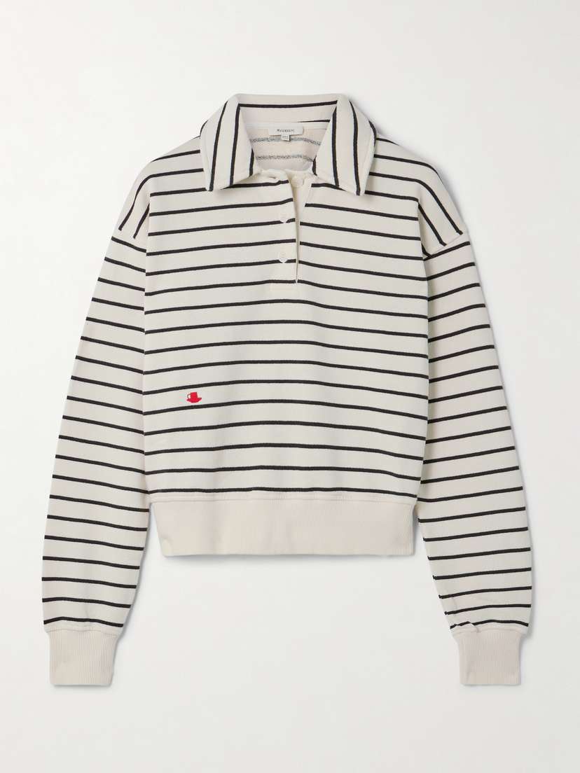 JW Anderson Embroidered Striped Cotton-jersey Polo Shirt
