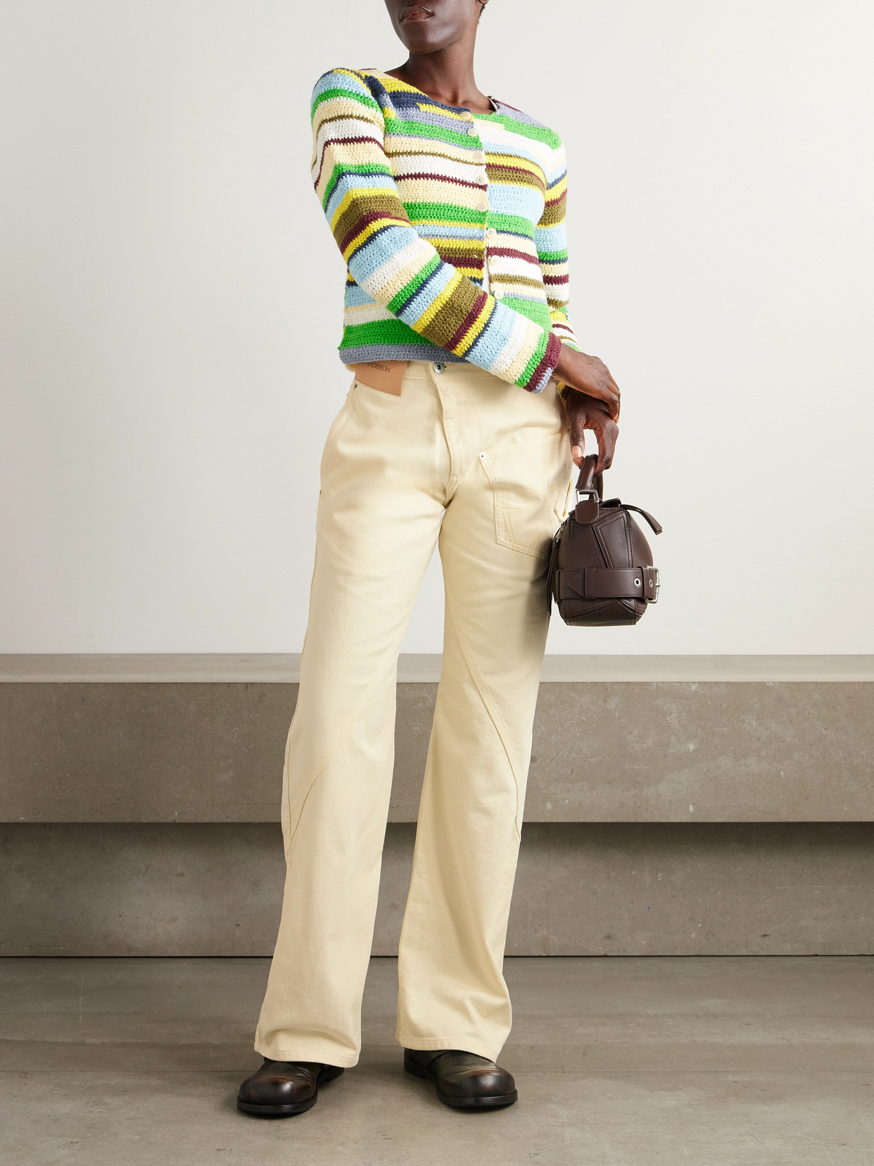 Jw Anderson J. W. Anderson Workwear' Cotton Pants With Yellow Twisted Leg In Nude