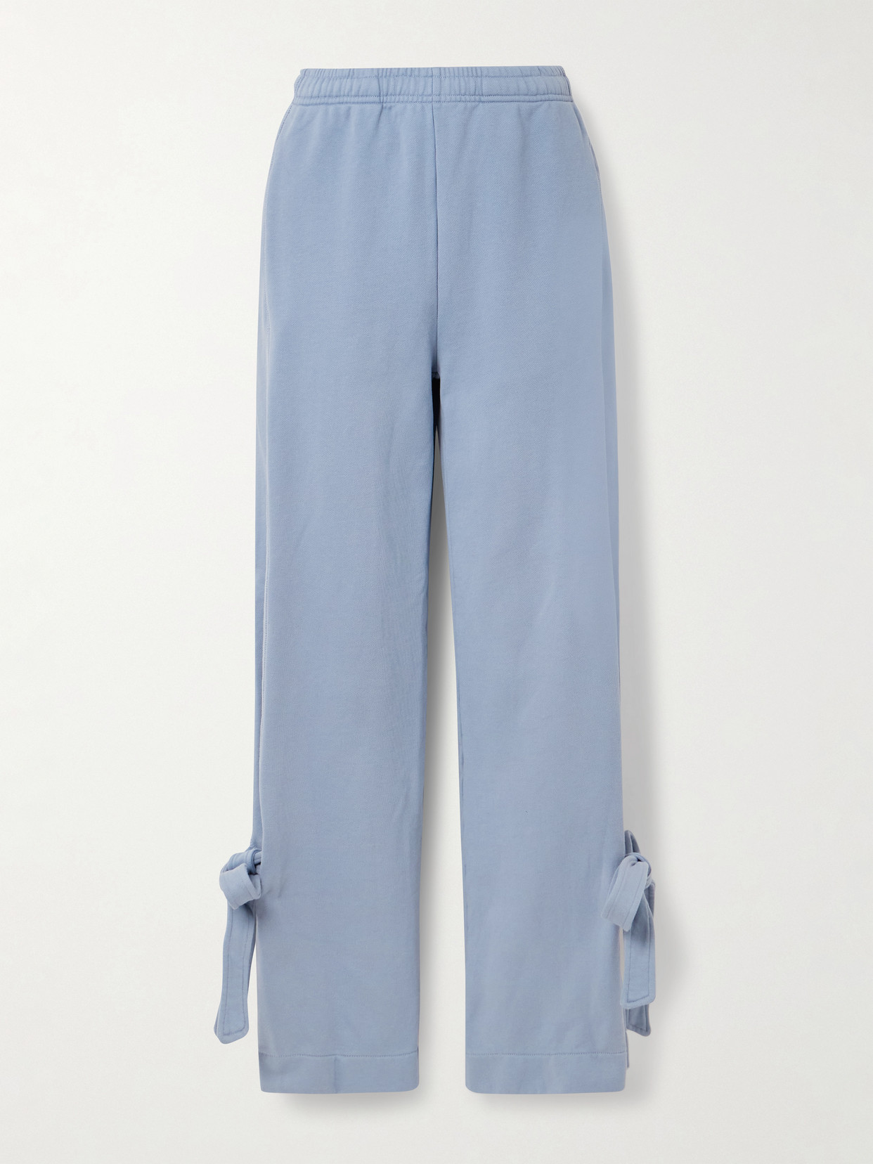 Jw Anderson Tie-detailed Cotton-jersey Straight-leg Sweatpants In Blue
