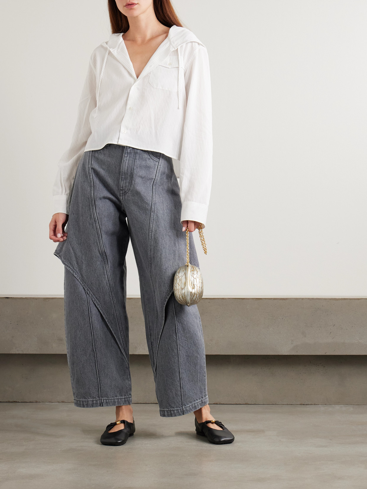 Jw Anderson Mens Light Grey Cropped Sculptural Denim Jeans In Gray