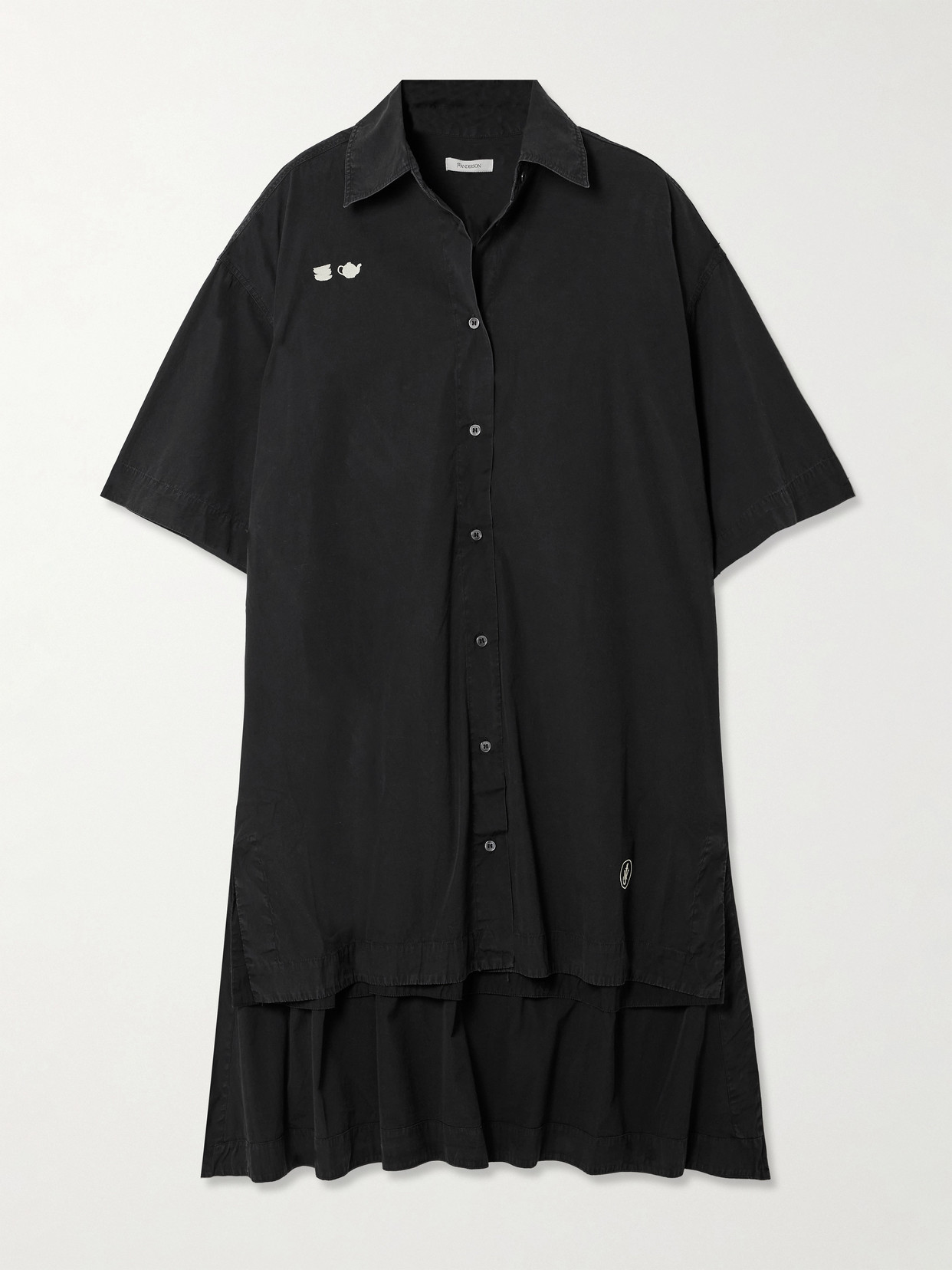 Jw Anderson Embroidered Cotton-voile Midi Shirt Dress In Black