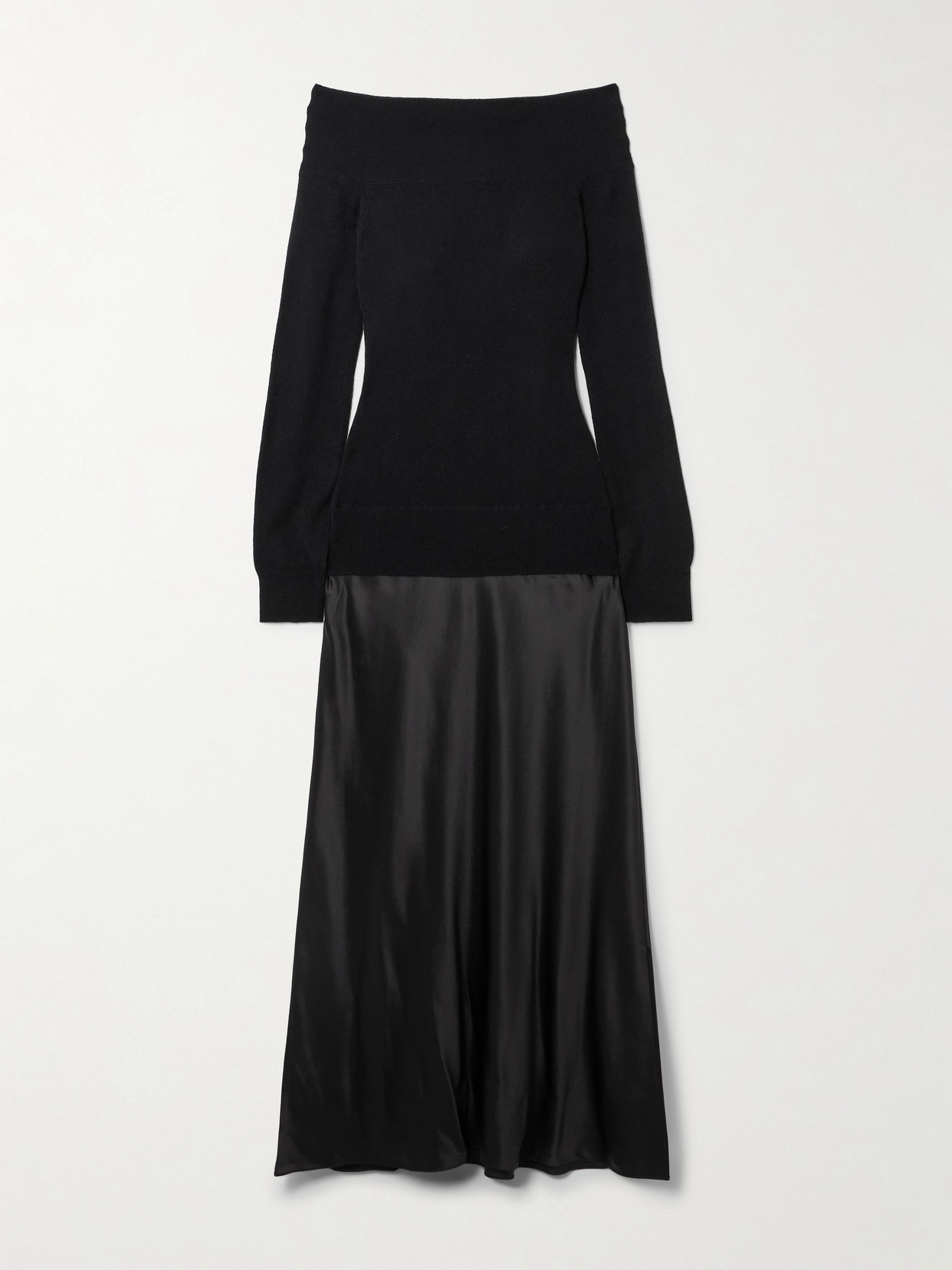 Christopher Esber Monument Off-the-shoulder Layered Cashmere And Silk-satin Maxi Dress In Black