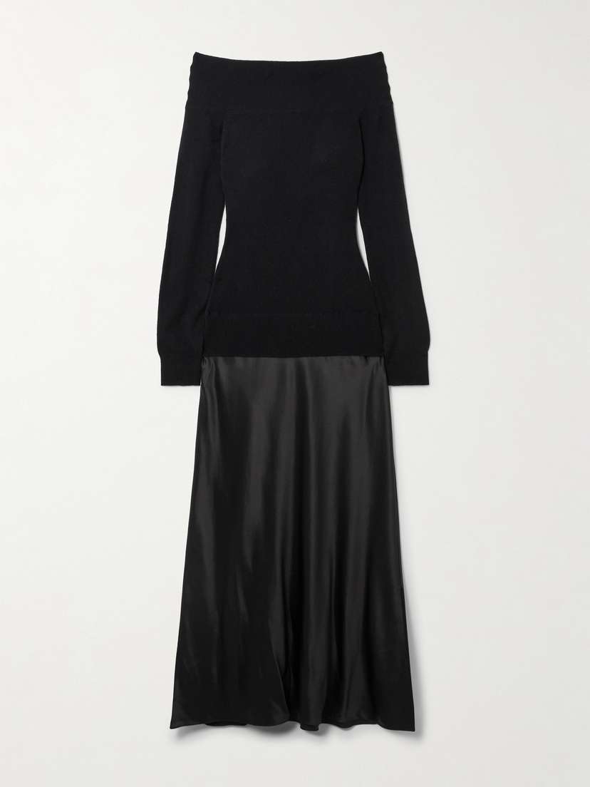 Christopher Esber Monument Off-the-shoulder Layered Cashmere And Silk-satin Maxi Dress
