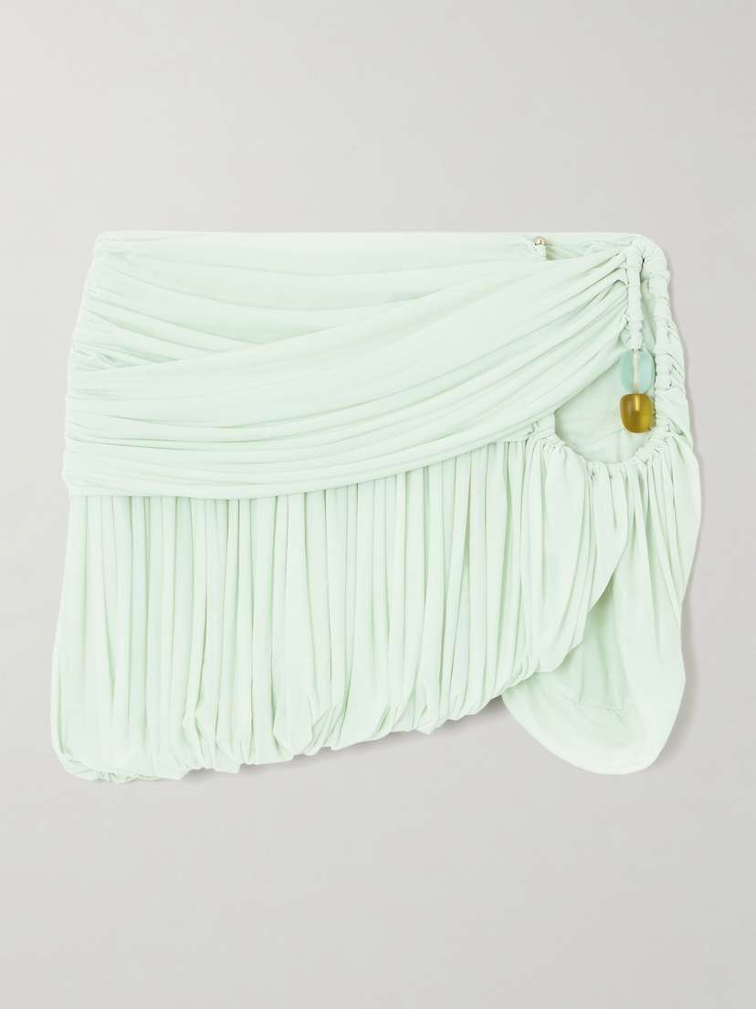 Christopher Esber Embellished Cutout Ruched Jersey Mini Skirt