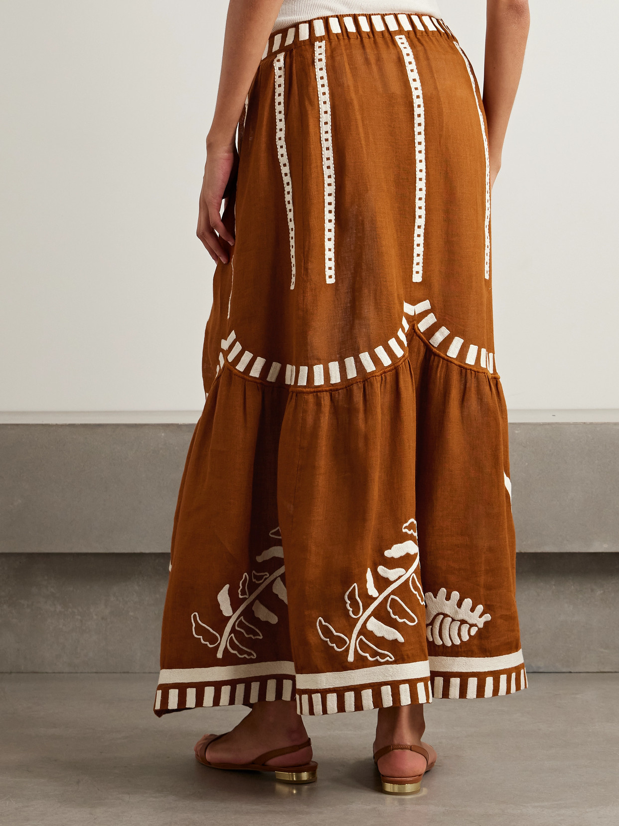 Shop Eres Mermaid Starfish Tiered Embroidered Linen Maxi Skirt