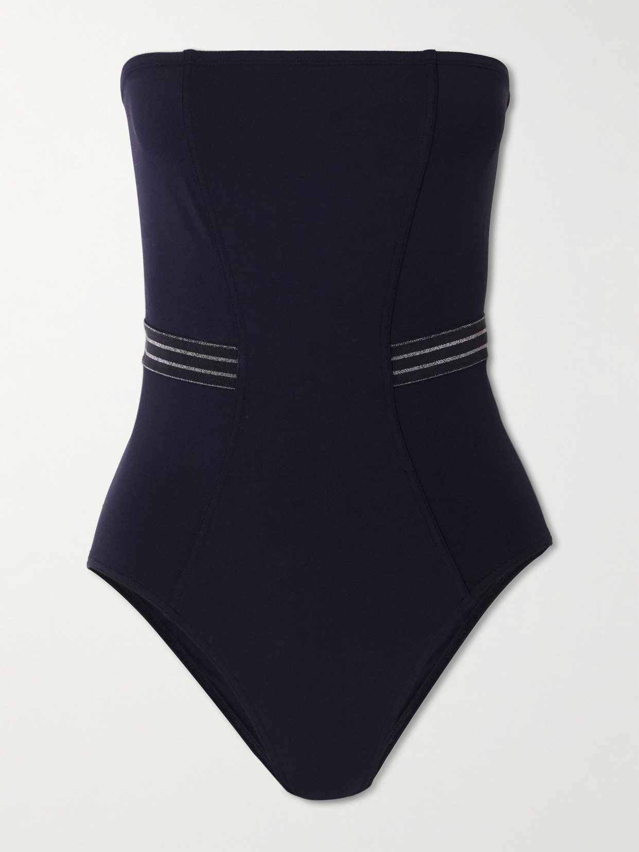 Eres Evening Pétillant Strapless Metallic Striped Grosgrain-trimmed Swimsuit In Black