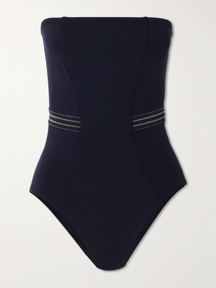 Eres Evening Pétillant Strapless Metallic Striped Grosgrain-trimmed Swimsuit