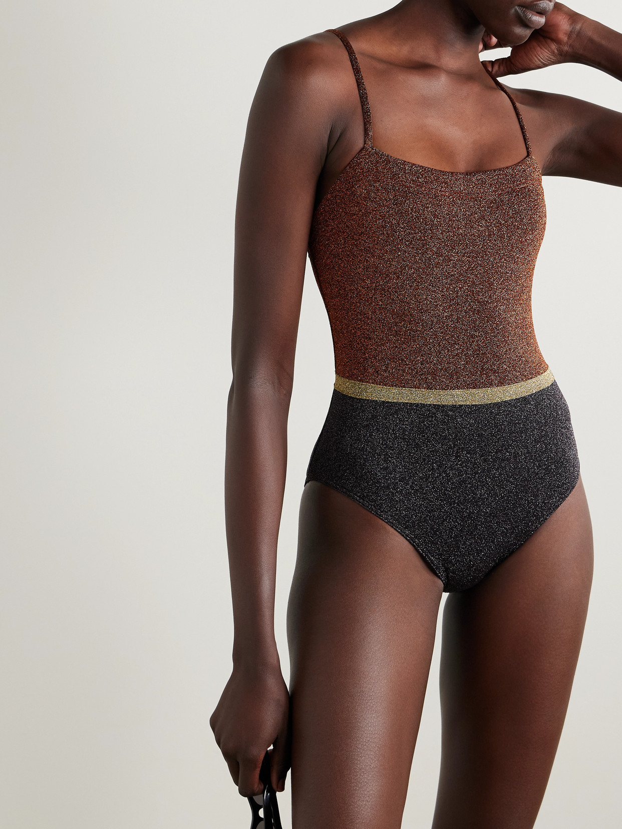 Eres Irisée Calanque Color-block Stretch-lurex Swimsuit