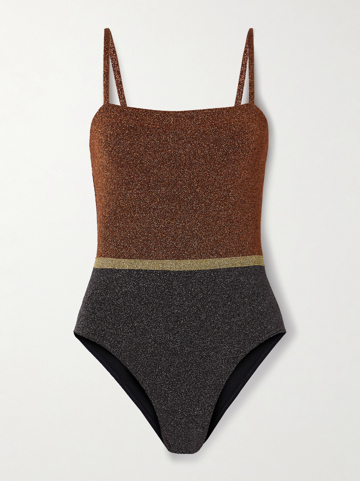 Eres Irisée Calanque Color-block Stretch-lurex Swimsuit In Silver