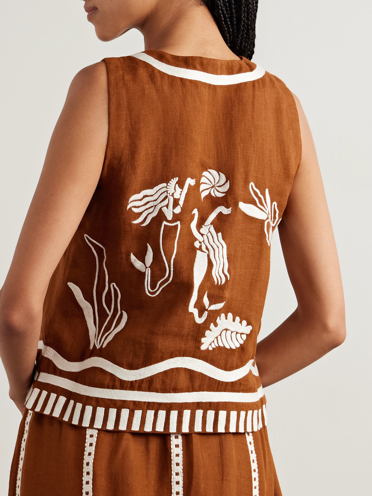 Eres Mermaid Oursin Embroidered Linen Vest