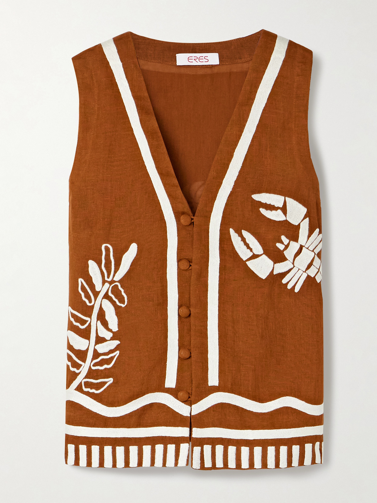 Eres Mermaid Oursin Embroidered Linen Vest