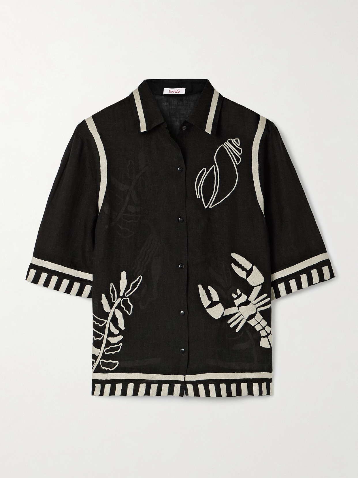 Eres Mermaid Crab Embroidered Linen Shirt